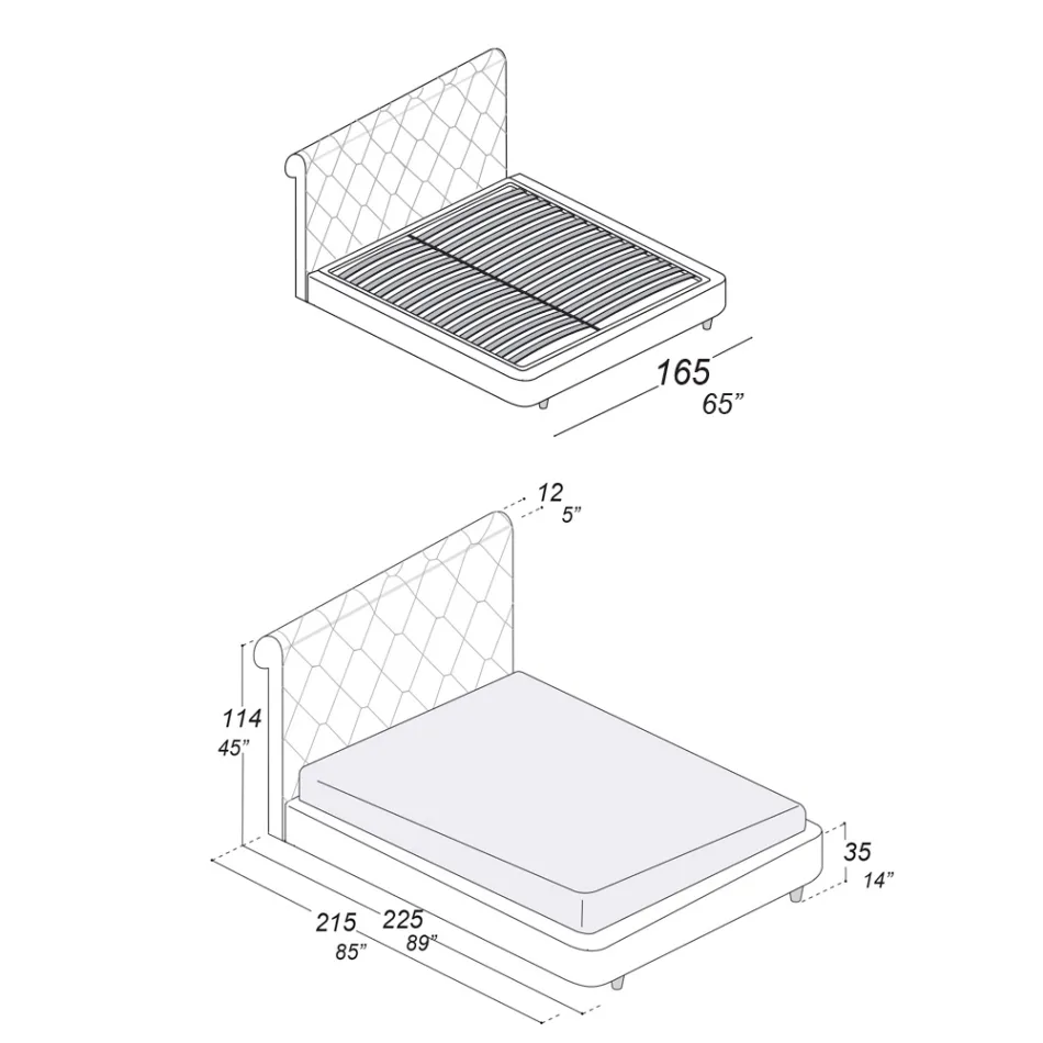 Tweepersoonsbed met houten structuur bedekt met polyurethaan - omgevallen Viadurini