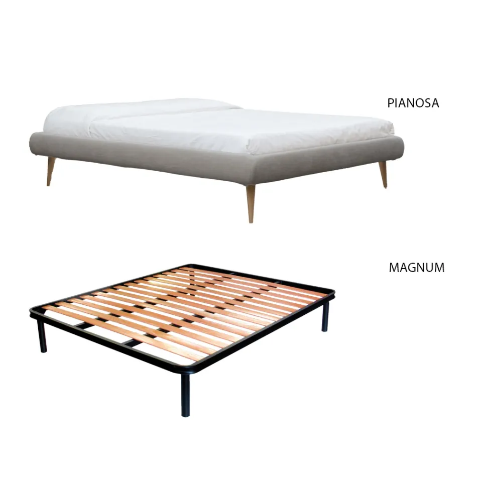 Tweepersoonsbed met ijzeren hoofdeinde en gevoerd bedframe Made in Italy - Kenzo Viadurini