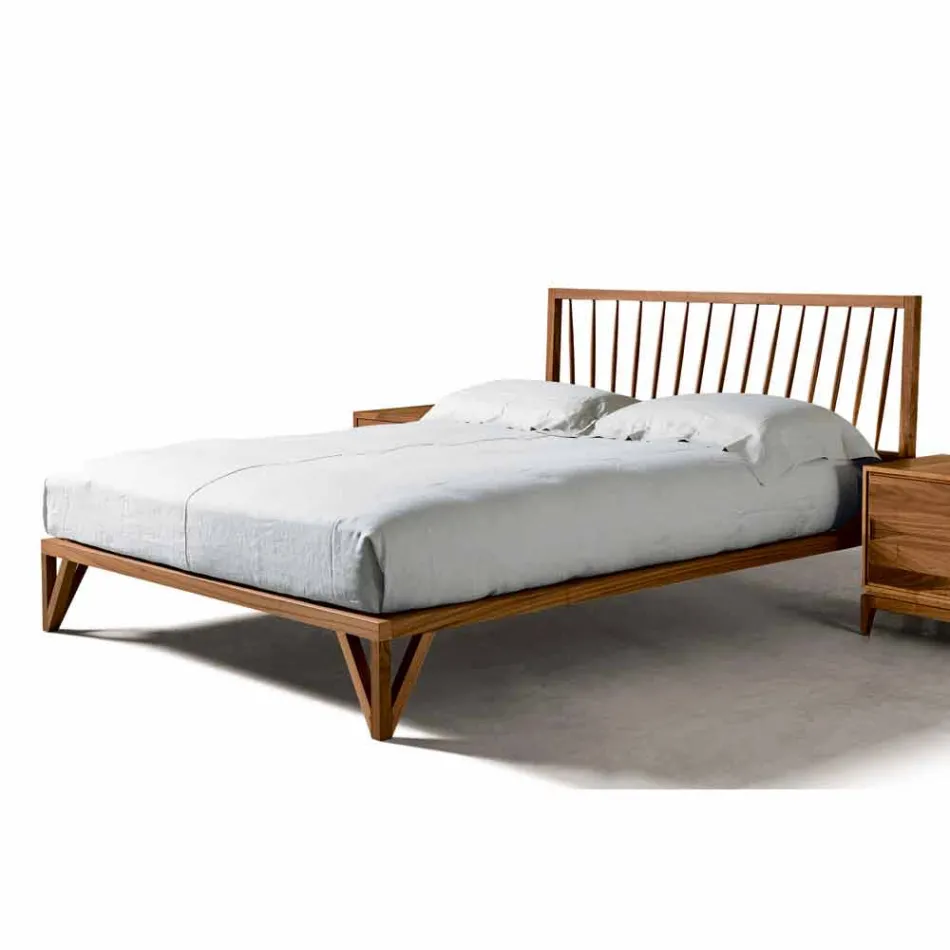 Design tweepersoonsbed 160x200cm met solide Alain-voetnoten onderstel Viadurini