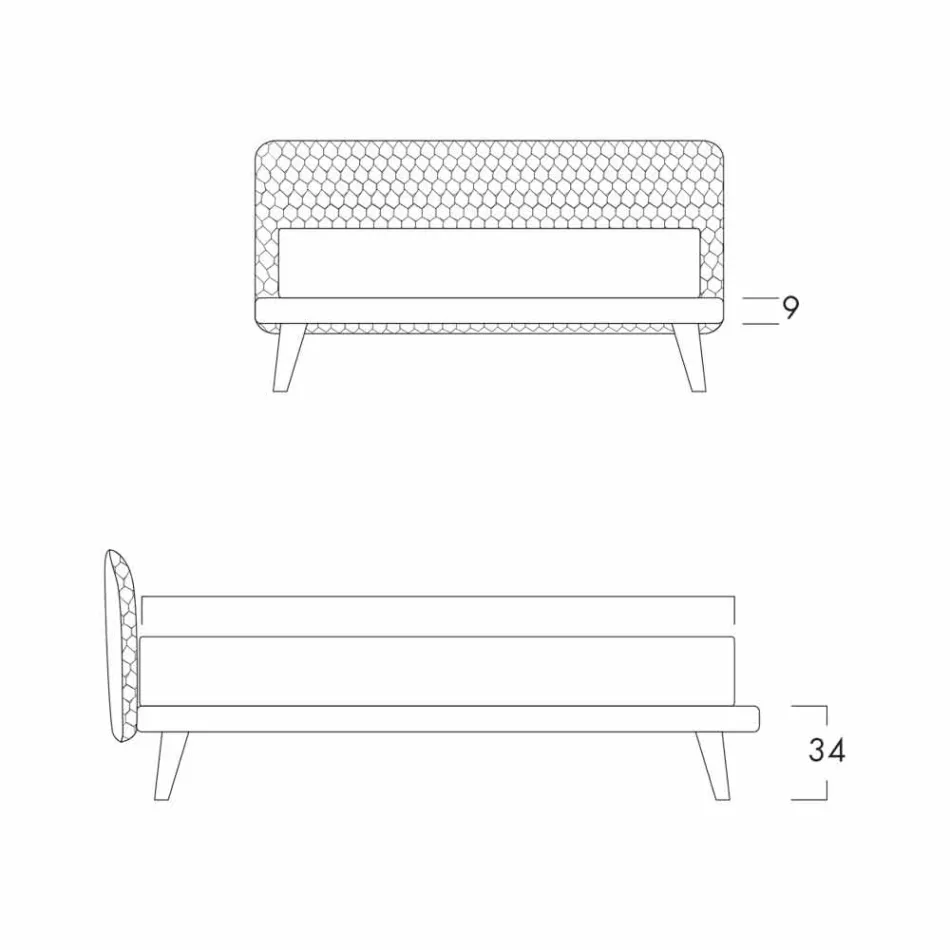 Design-tweepersoonsbed, bekleed met Corolle Bolzan-textiel Viadurini