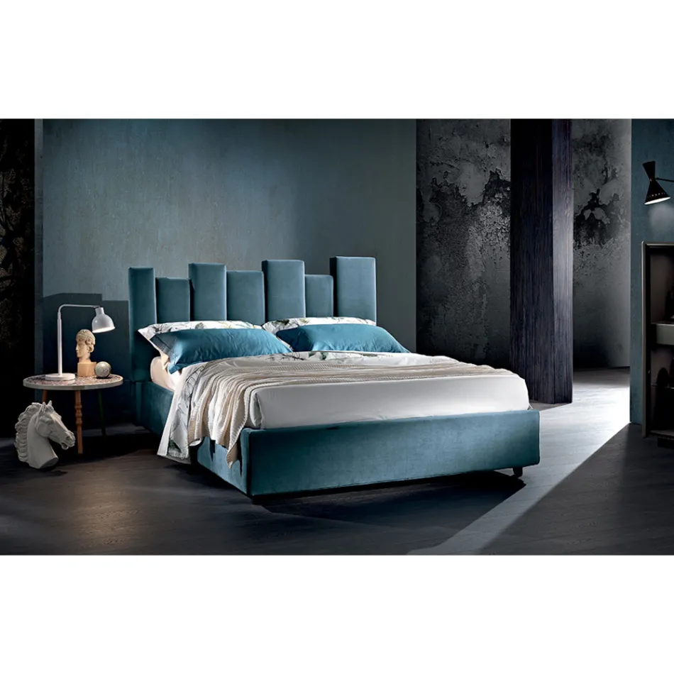 Hoogwaardig modern gestoffeerd design tweepersoonsbed in blauw of grijs - Kenzo Viadurini