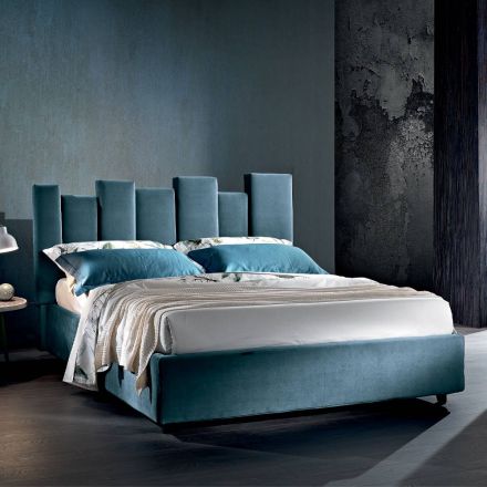 Hoogwaardig modern gestoffeerd design tweepersoonsbed in blauw of grijs - Kenzo Viadurini