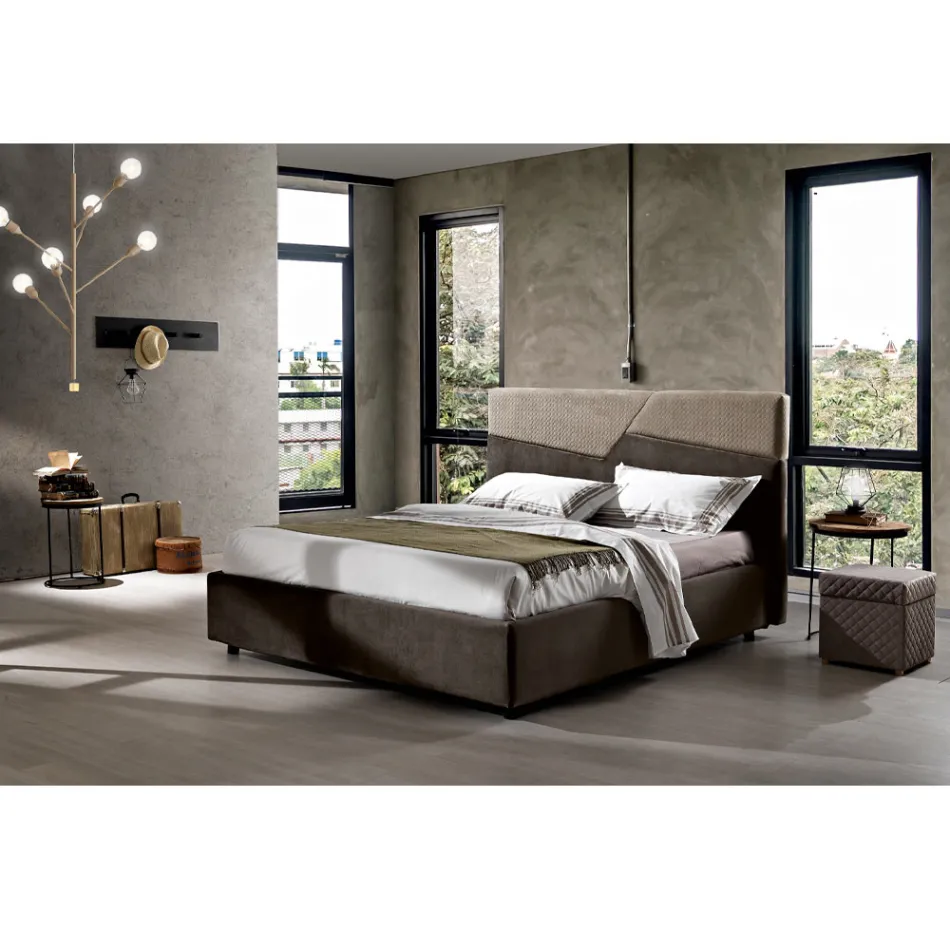 Modern design tweepersoonsbed met geplooid of gewatteerd hoofdeinde - Alano Viadurini