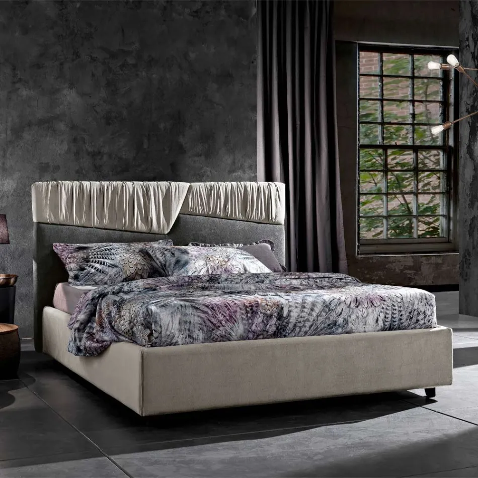 Modern design tweepersoonsbed met geplooid of gewatteerd hoofdeinde - Alano Viadurini