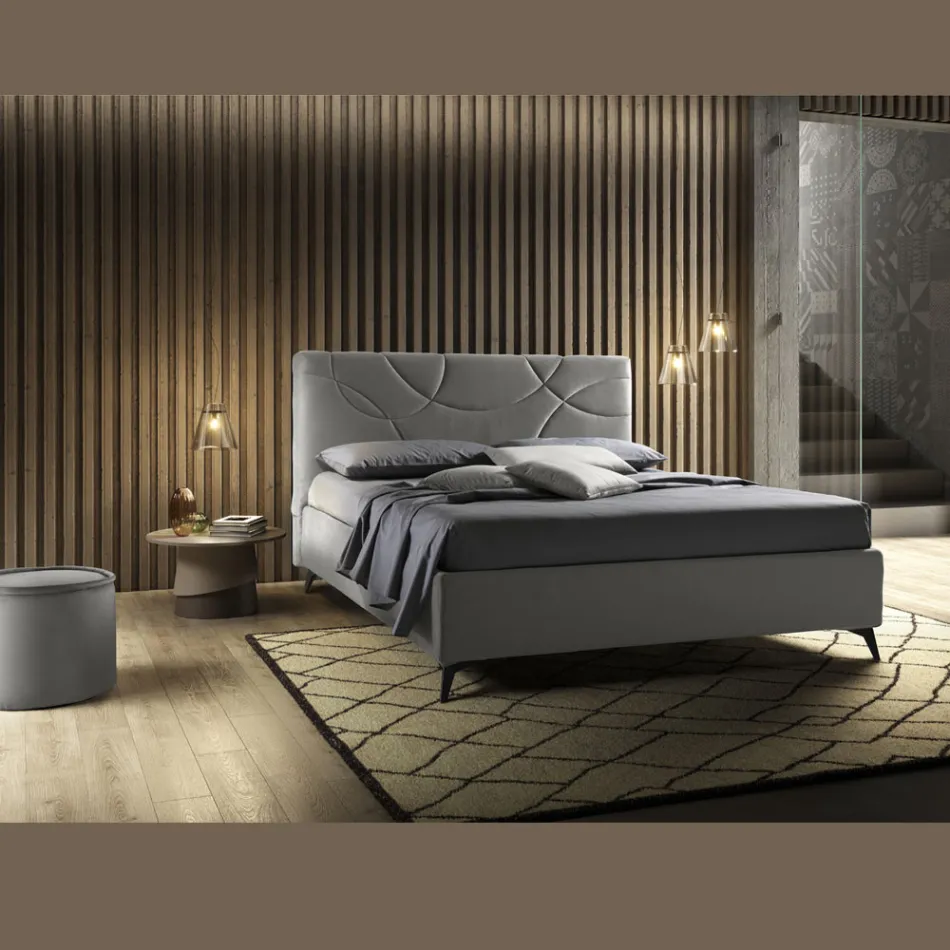 Gestoffeerd tweepersoonsbed met opbergdoos Made in Italy - Zonnebloem Viadurini