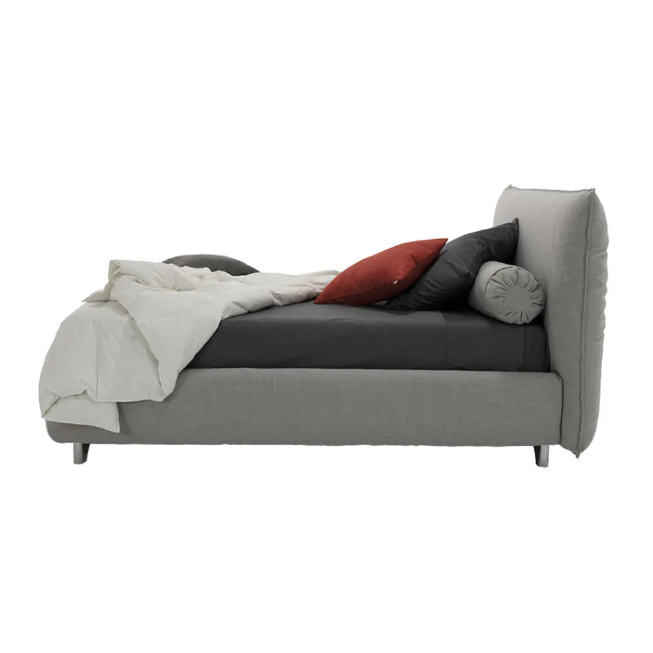 Gestoffeerd tweepersoonsbed met box, stof of ecoleer Made in Italy - Lardino Viadurini