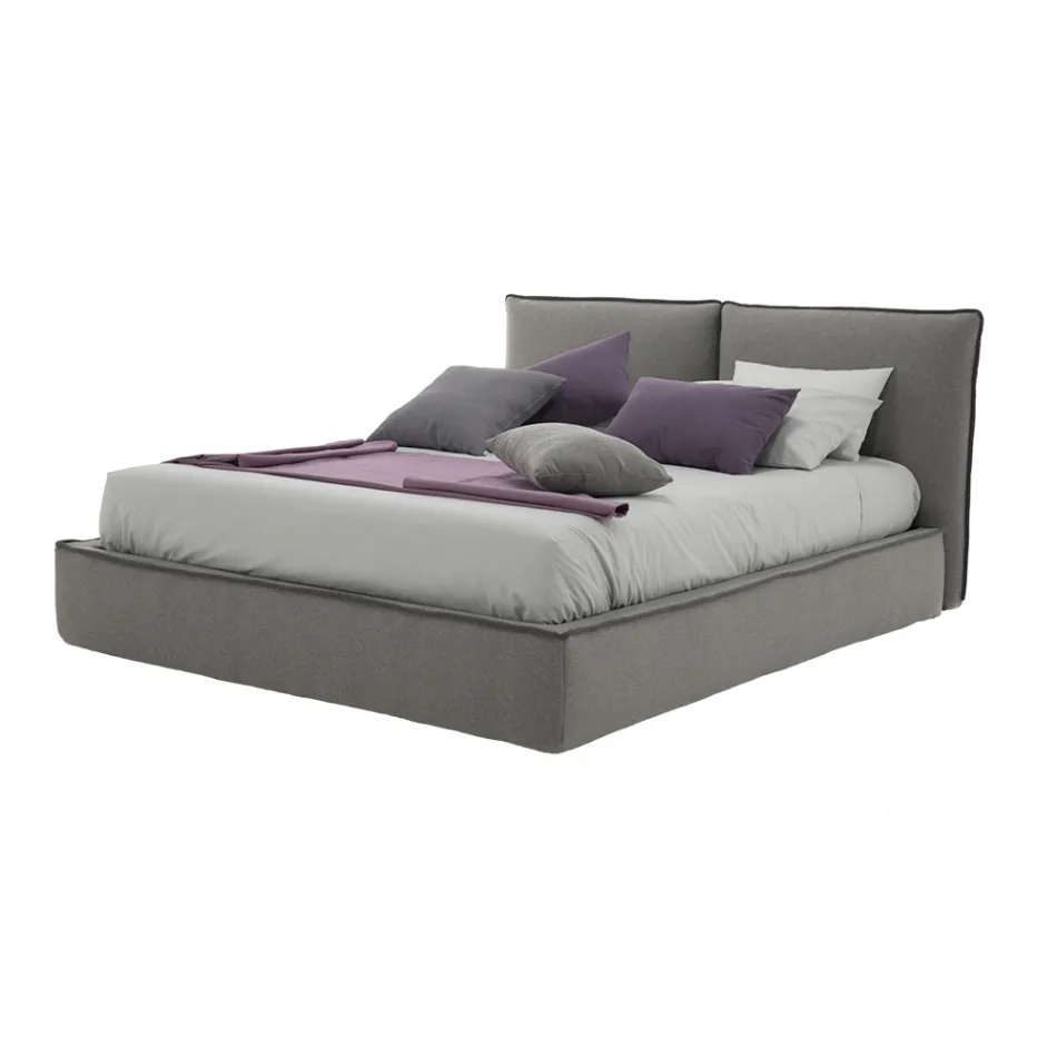 Gestoffeerd tweepersoonsbed met ladekast in ecoleer of stof - Notre Dame Viadurini