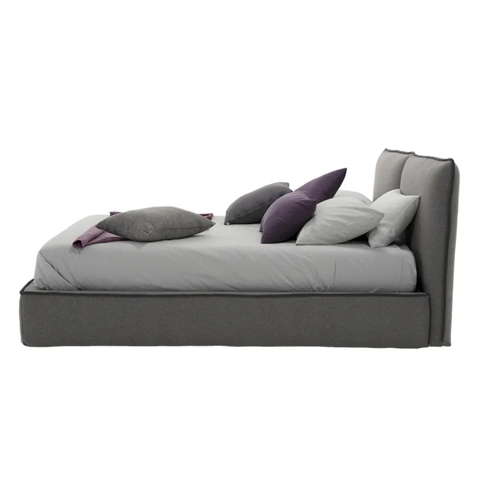 Gestoffeerd tweepersoonsbed met ladekast in ecoleer of stof - Notre Dame Viadurini