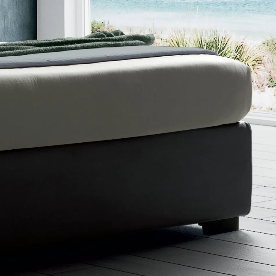 Gestoffeerd tweepersoonsbed met stoffen opbergmeubel - Belle Viadurini