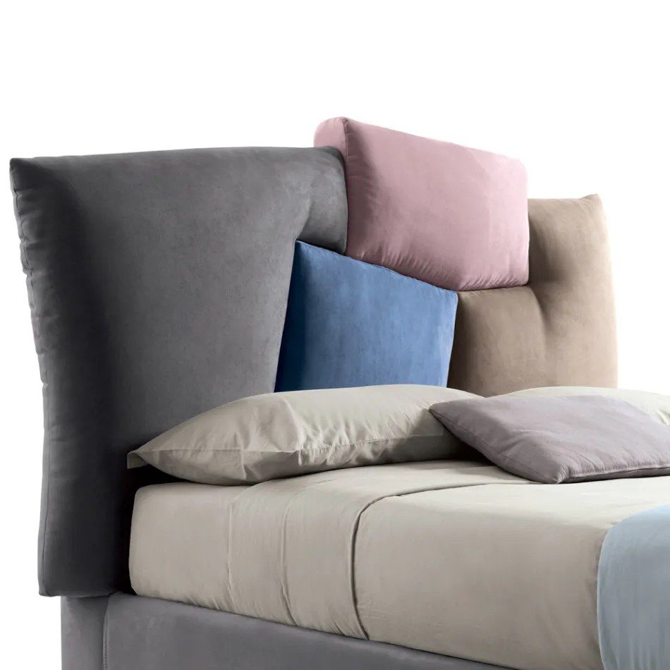 Gestoffeerd tweepersoonsbed met stoffen opbergmeubel - Belle Viadurini