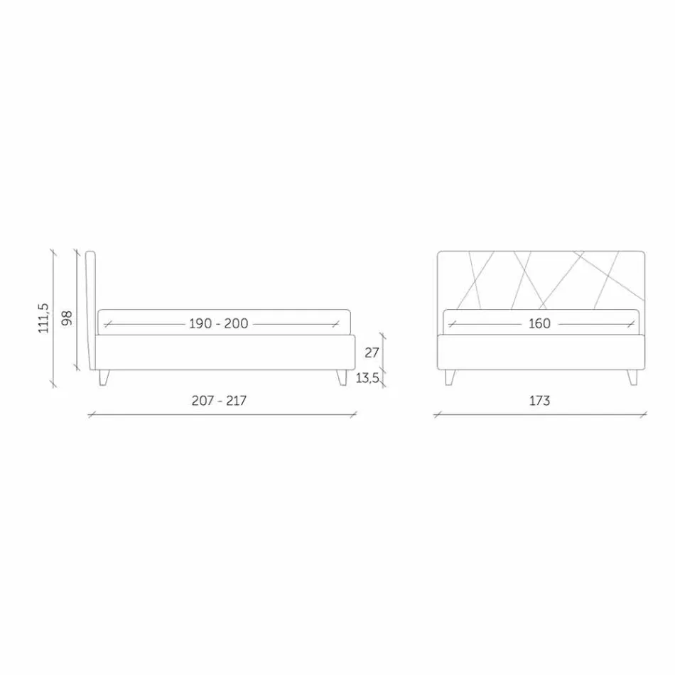 Gestoffeerd tweepersoonsbed met stoffen container gemaakt in Italië - kiezel Viadurini