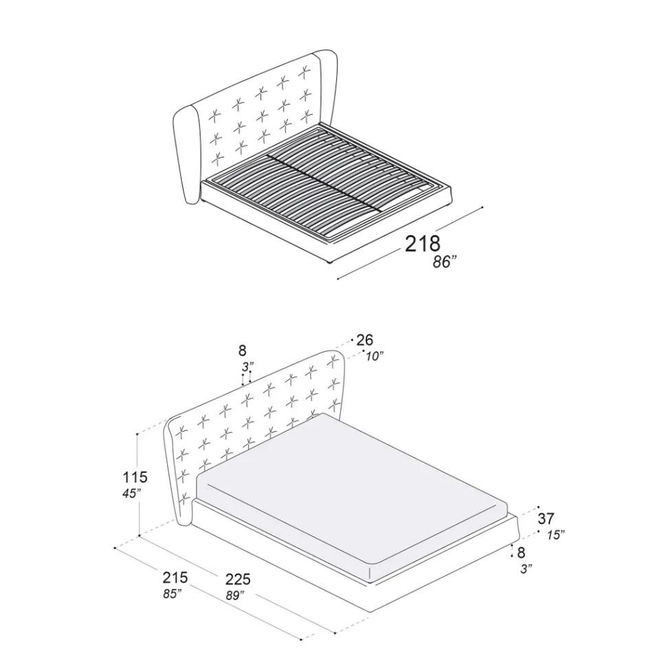 Tweepersoonsbed bekleed met polyurethaanschuim, gemaakt in Italië - Capriccio Viadurini