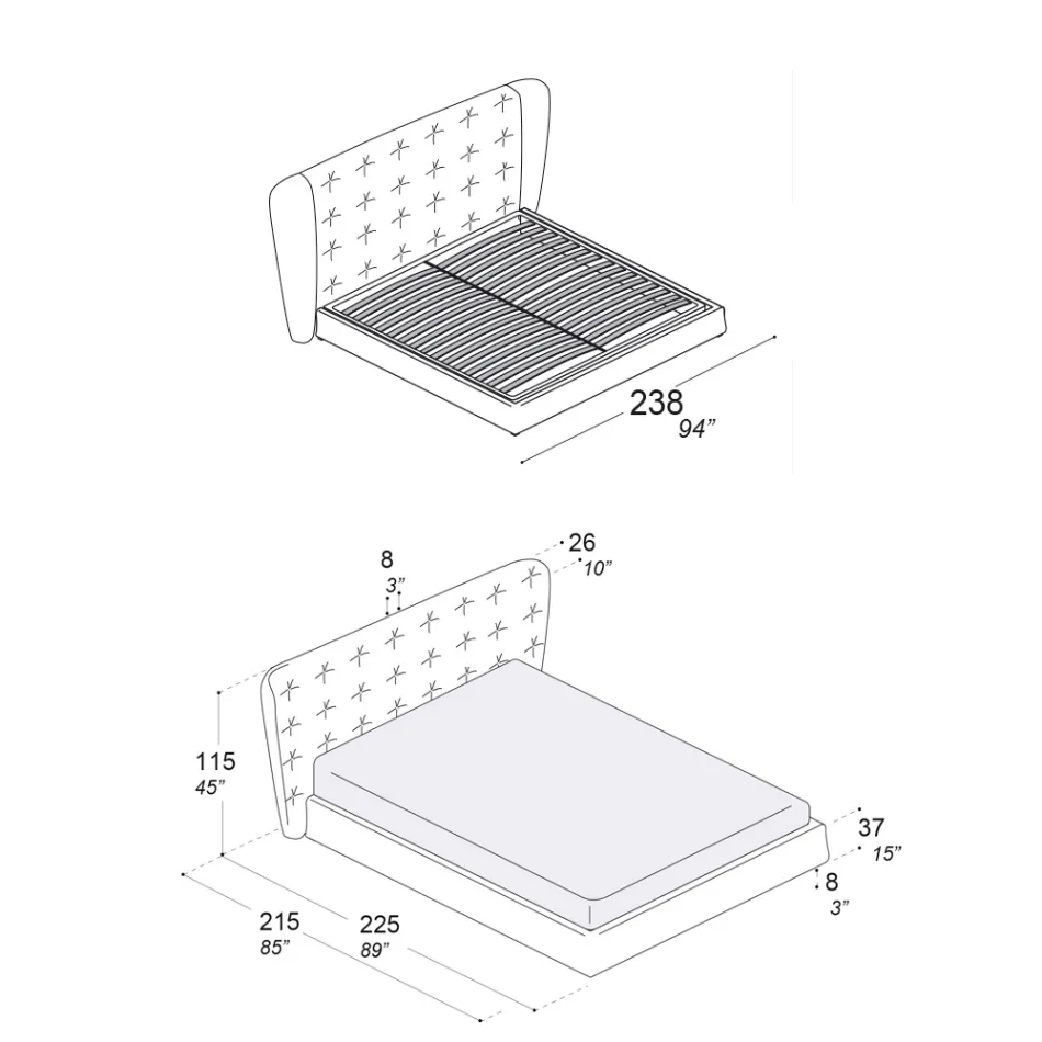 Tweepersoonsbed bekleed met polyurethaanschuim, gemaakt in Italië - Capriccio Viadurini