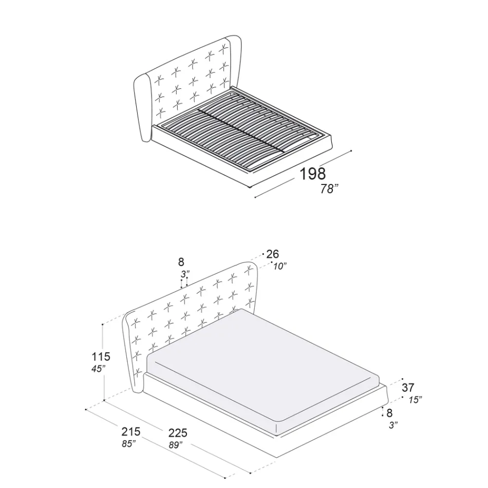 Tweepersoonsbed bekleed met polyurethaanschuim, gemaakt in Italië - Capriccio Viadurini
