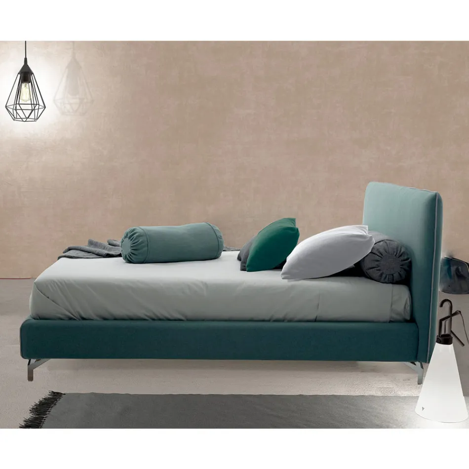 Tweepersoonsbed bekleed met stof of ecoleer Made in Italy - Elettro Viadurini