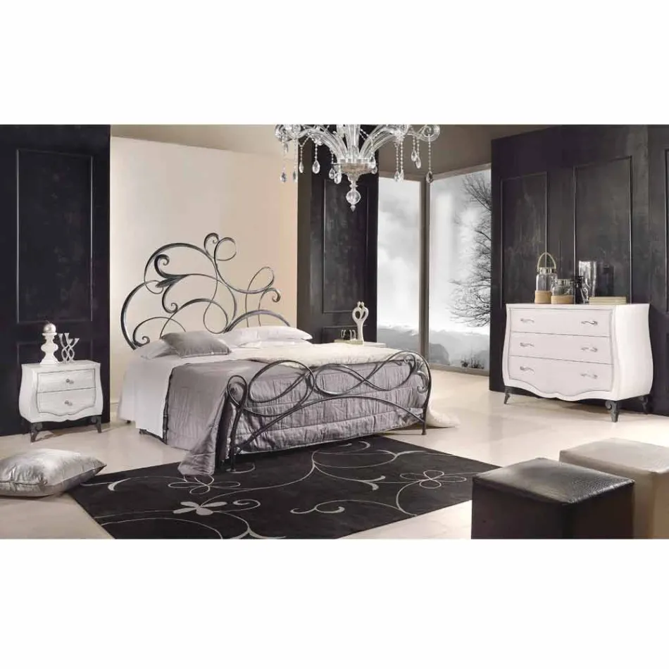 Ijzeren dubbel bed met hoofdeinde in Allison gesmeed mes Viadurini