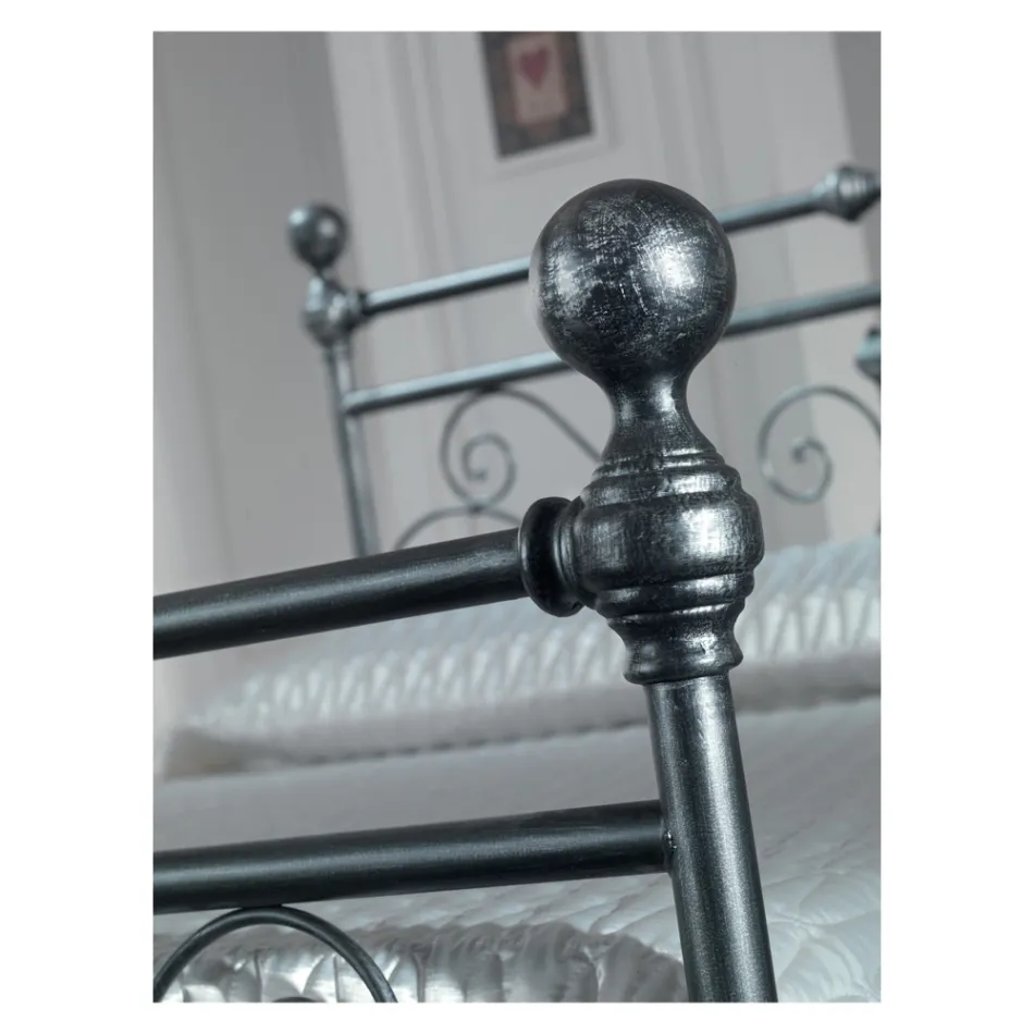 Tweepersoonsbed in zwart zilver buisijzer Made in Italy - Geometrie Viadurini