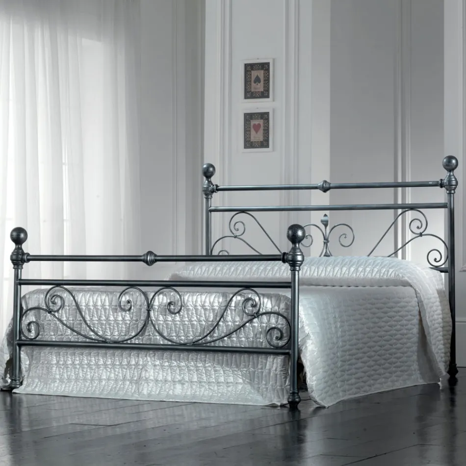 Tweepersoonsbed in zwart zilver buisijzer Made in Italy - Geometrie Viadurini
