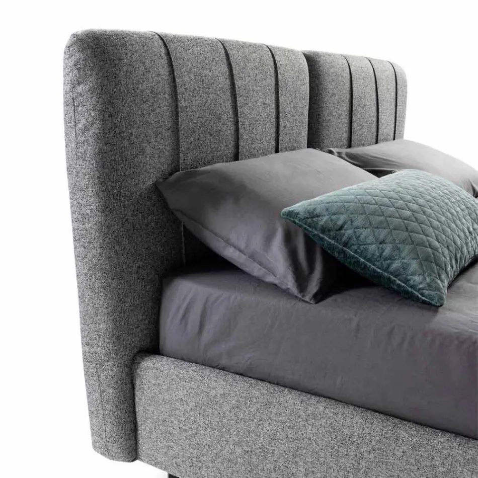 Stoffen tweepersoonsbed met box en gestreept hoofdeinde Made in Italy - Nives Viadurini