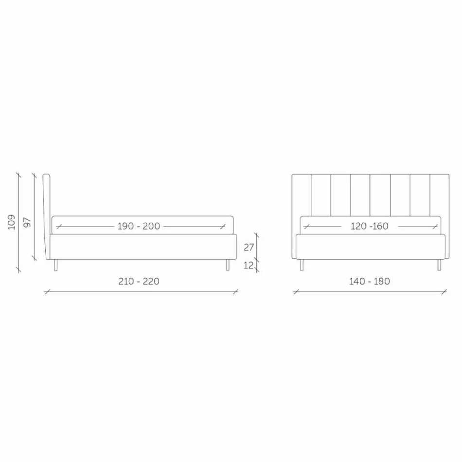 Stoffen tweepersoonsbed met box en gestreept hoofdeinde Made in Italy - Nives Viadurini