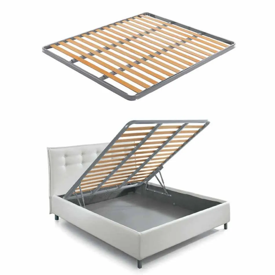 Stoffen tweepersoonsbed met box en gestreept hoofdeinde Made in Italy - Nives Viadurini