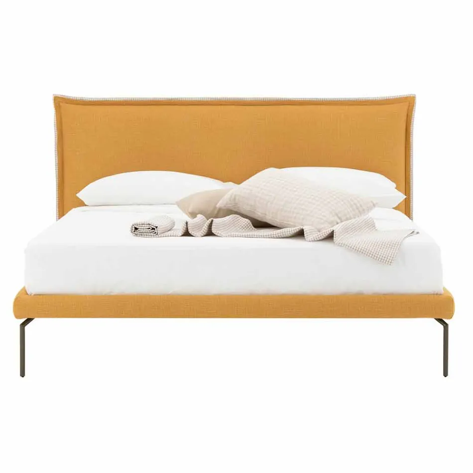 Tweepersoonsbed in stof met metalen poten Made in Italy - Glorio Viadurini