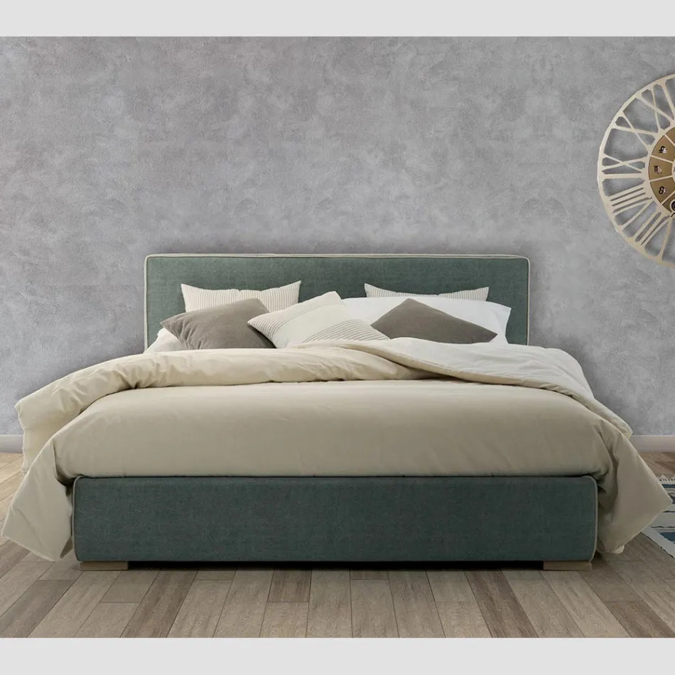 Tweepersoonsbed van stof of ecoleer met opbergmeubel Made in Italy – Etoile Viadurini