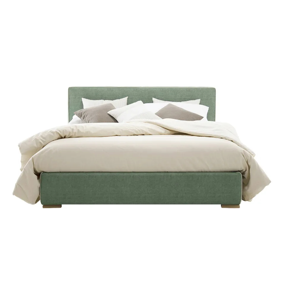 Tweepersoonsbed van stof of ecoleer met opbergmeubel Made in Italy – Etoile Viadurini