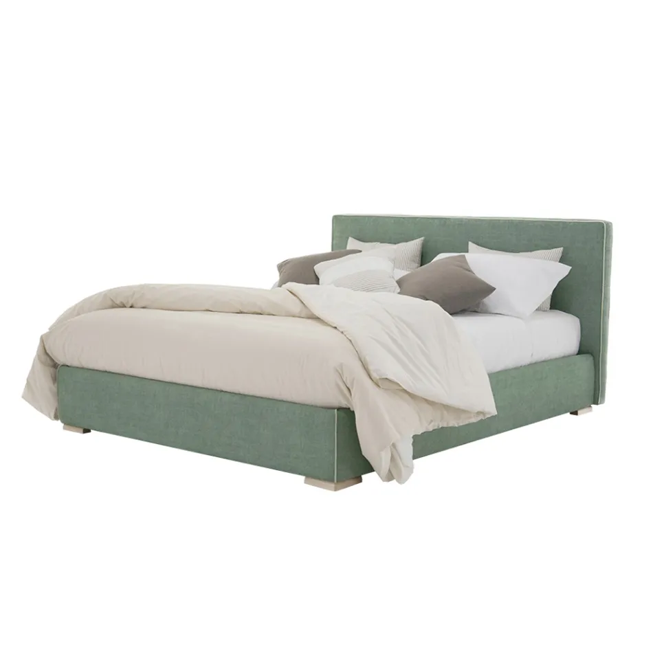 Tweepersoonsbed van stof of ecoleer met opbergmeubel Made in Italy – Etoile Viadurini
