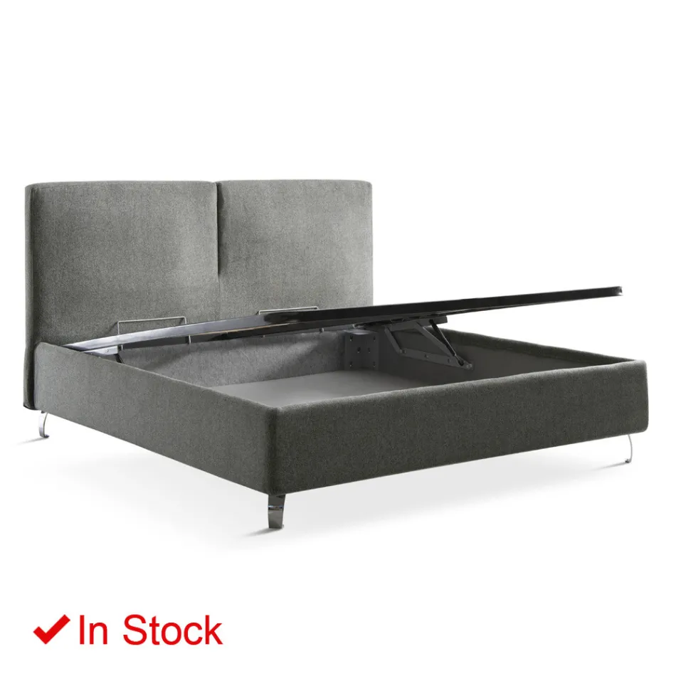 Tweepersoonsbed in stof of fluweel met opbergmeubel Made in Italy - Ernesto Viadurini