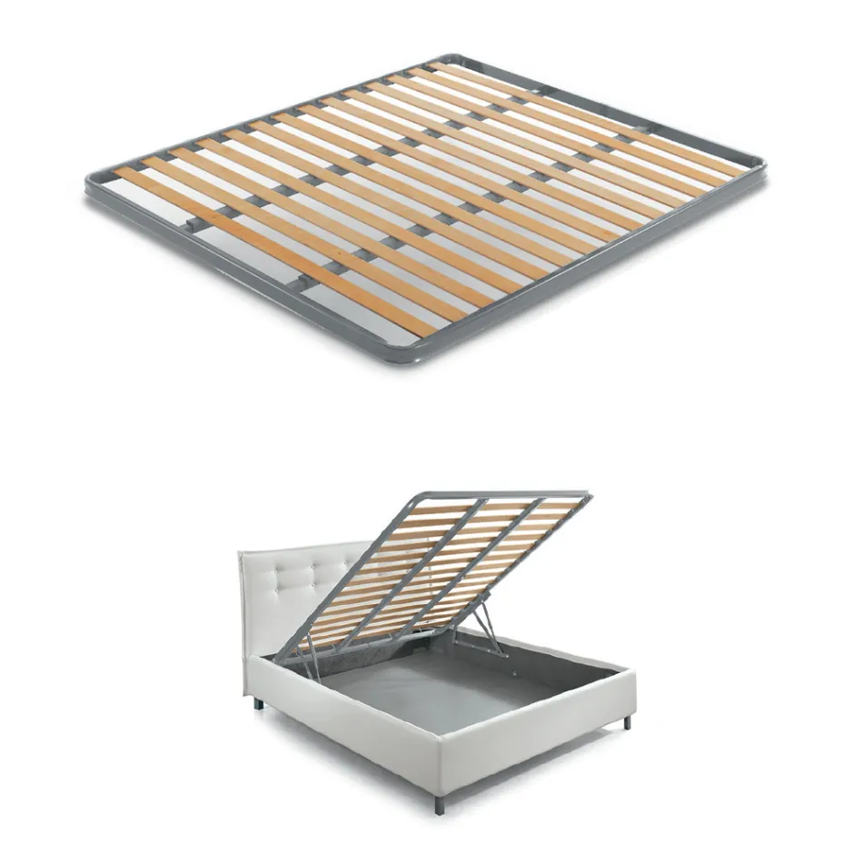 Modern tweepersoonsbed met box en gewatteerd hoofdeinde - Londen Viadurini