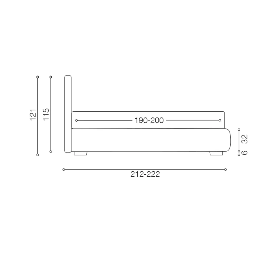 Modern tweepersoonsbed met box en gewatteerd hoofdeinde - Londen Viadurini