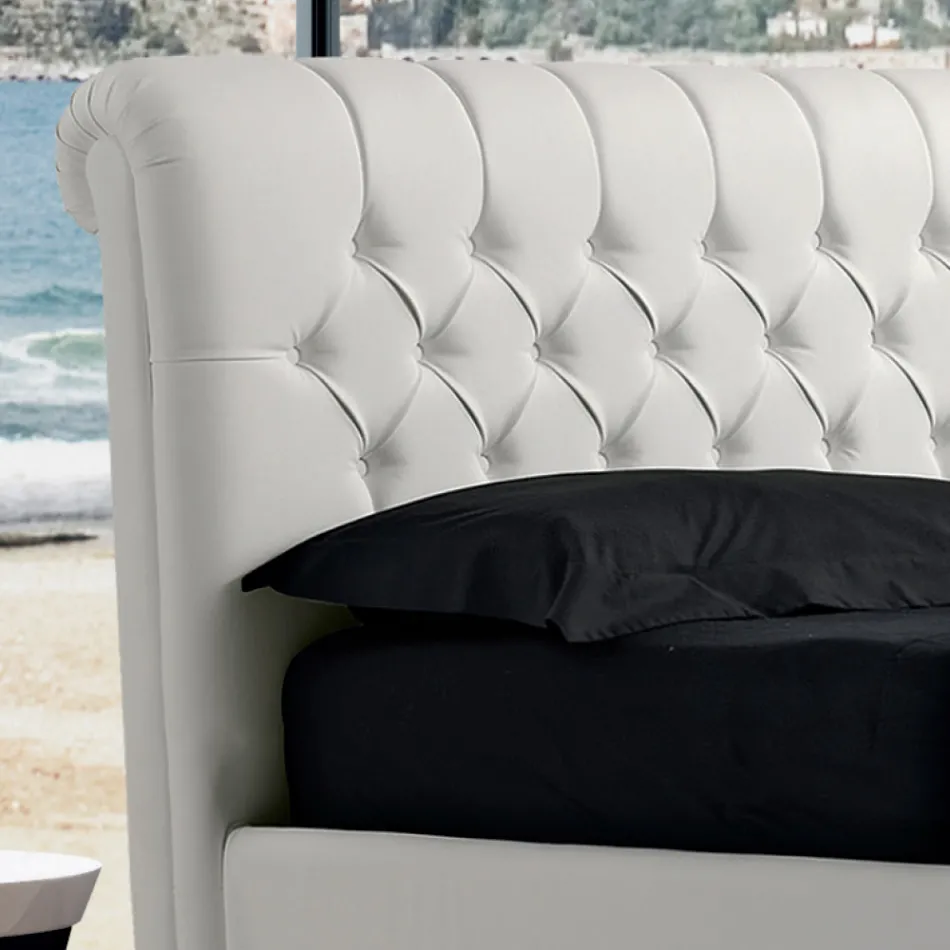 Modern tweepersoonsbed van kunstleer met opbergruimte - Ozzano Viadurini