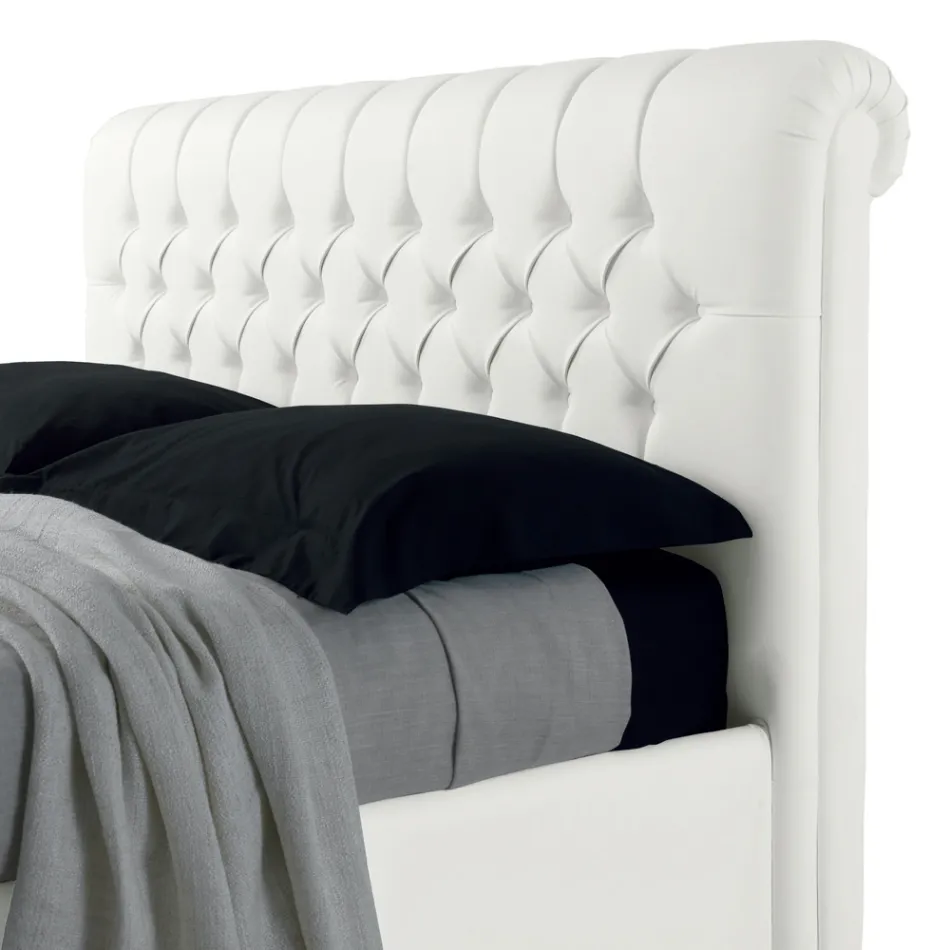 Modern tweepersoonsbed van kunstleer met opbergruimte - Ozzano Viadurini