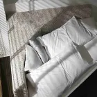 Modern rond tweepersoonsbed met hoekig hoofdeinde Made in Italy - Tima Viadurini