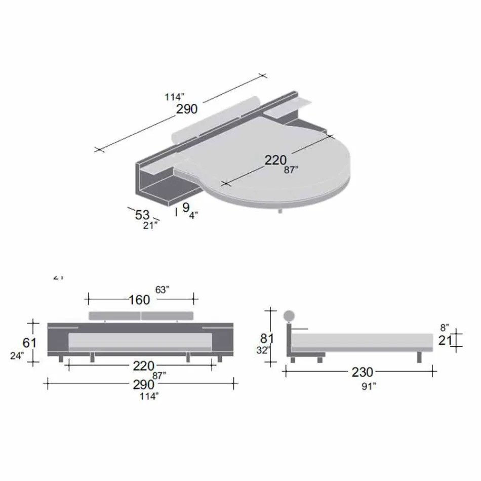 Rond tweepersoonsbed bekleed met design ecoleather Made in Italy - Vesio Viadurini