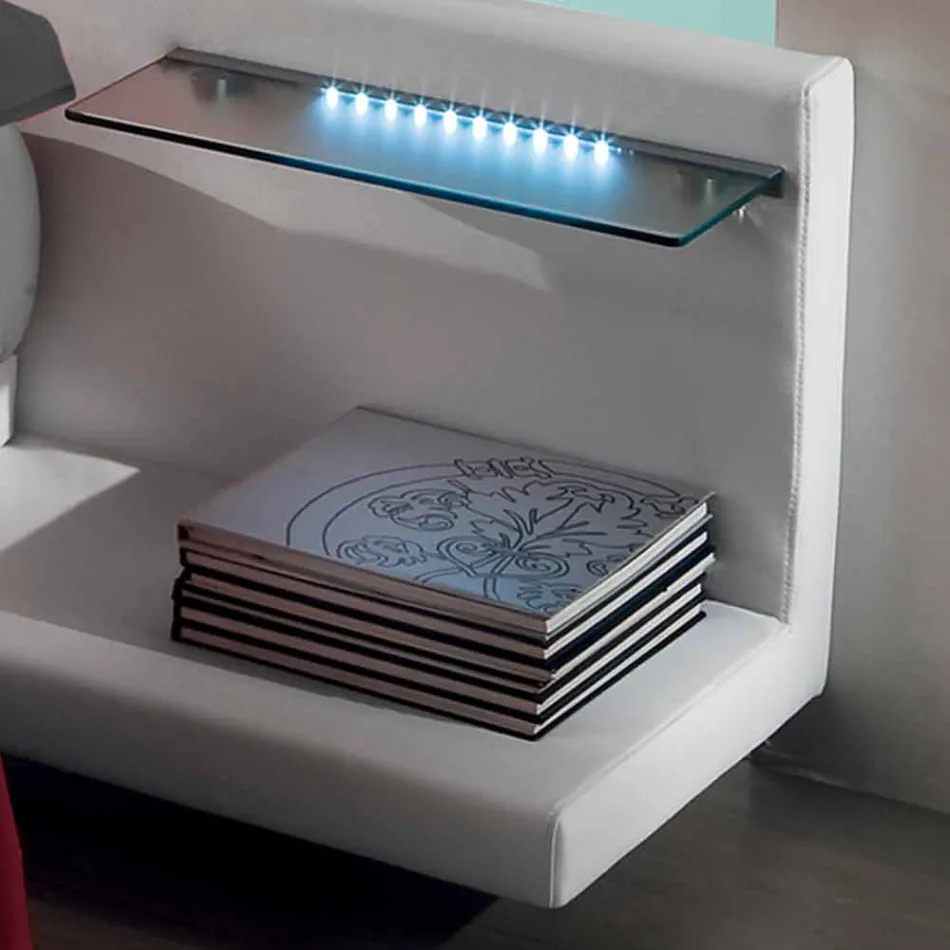 Rond tweepersoonsbed bekleed met design ecoleather Made in Italy - Vesio Viadurini