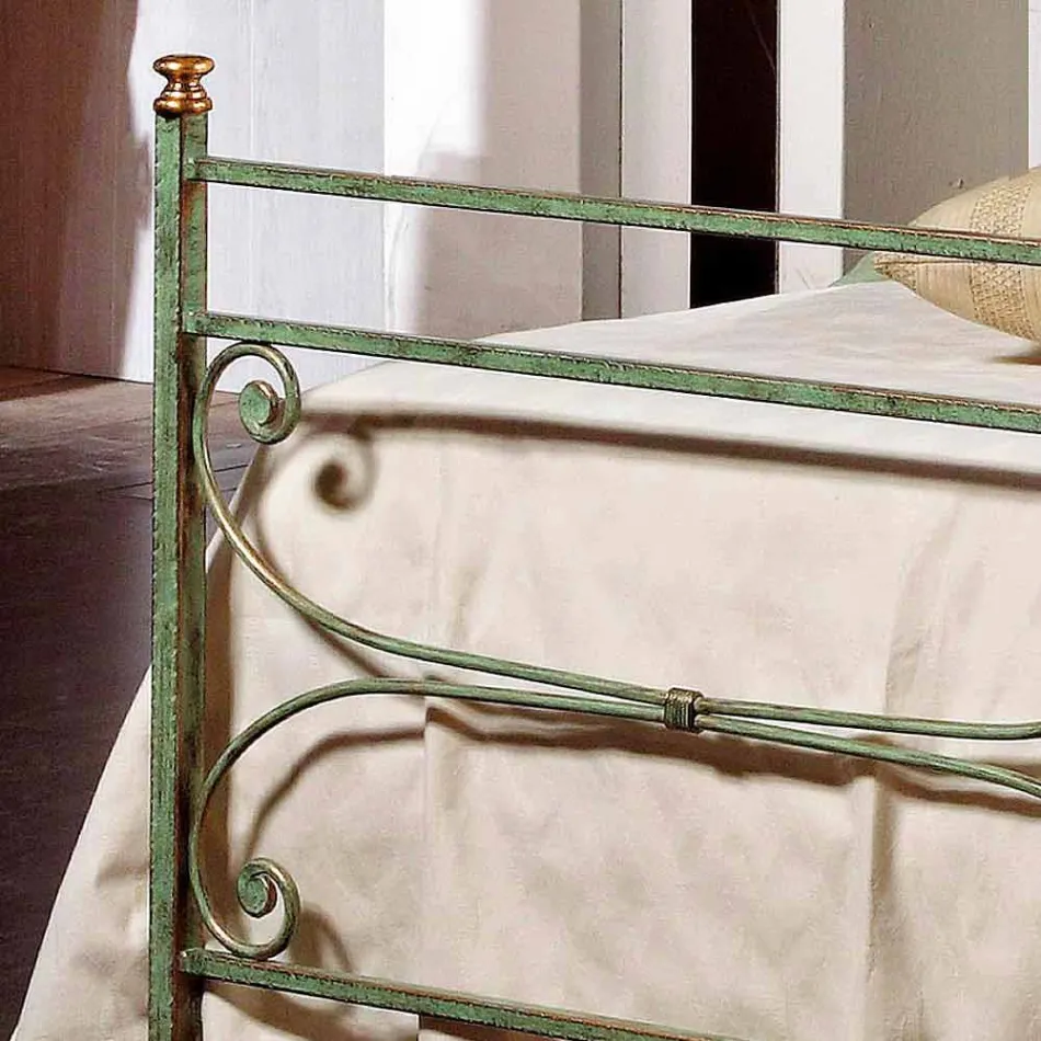 Single Bed in smeedijzer gehamerd vierkante Leila, made in Italy Viadurini