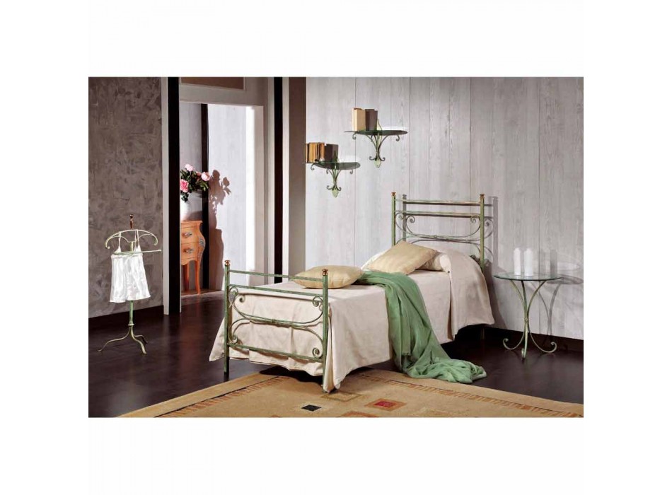 Single Bed in smeedijzer gehamerd vierkante Leila, made in Italy Viadurini