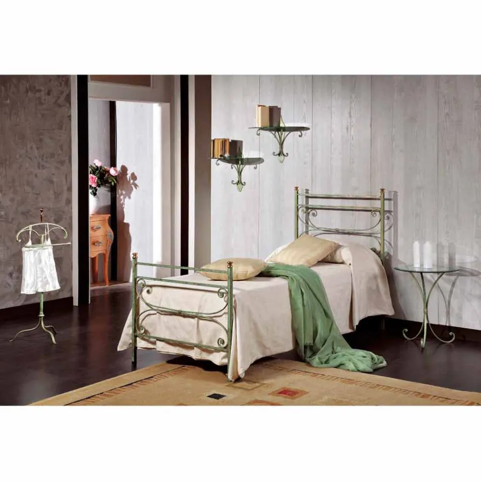 Single Bed in smeedijzer gehamerd vierkante Leila, made in Italy Viadurini