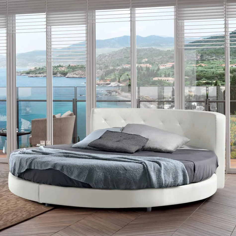 Rond design tweepersoonsbed bekleed met eco-leer - Faenza Viadurini