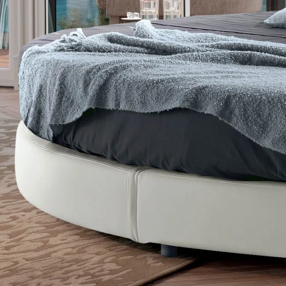 Rond design tweepersoonsbed bekleed met eco-leer - Faenza Viadurini