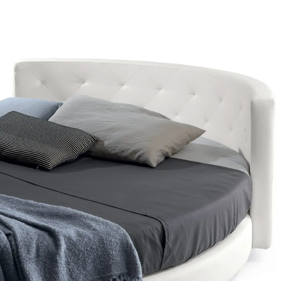 Rond design tweepersoonsbed bekleed met eco-leer - Faenza Viadurini