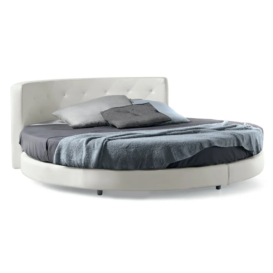 Rond design tweepersoonsbed bekleed met eco-leer - Faenza Viadurini