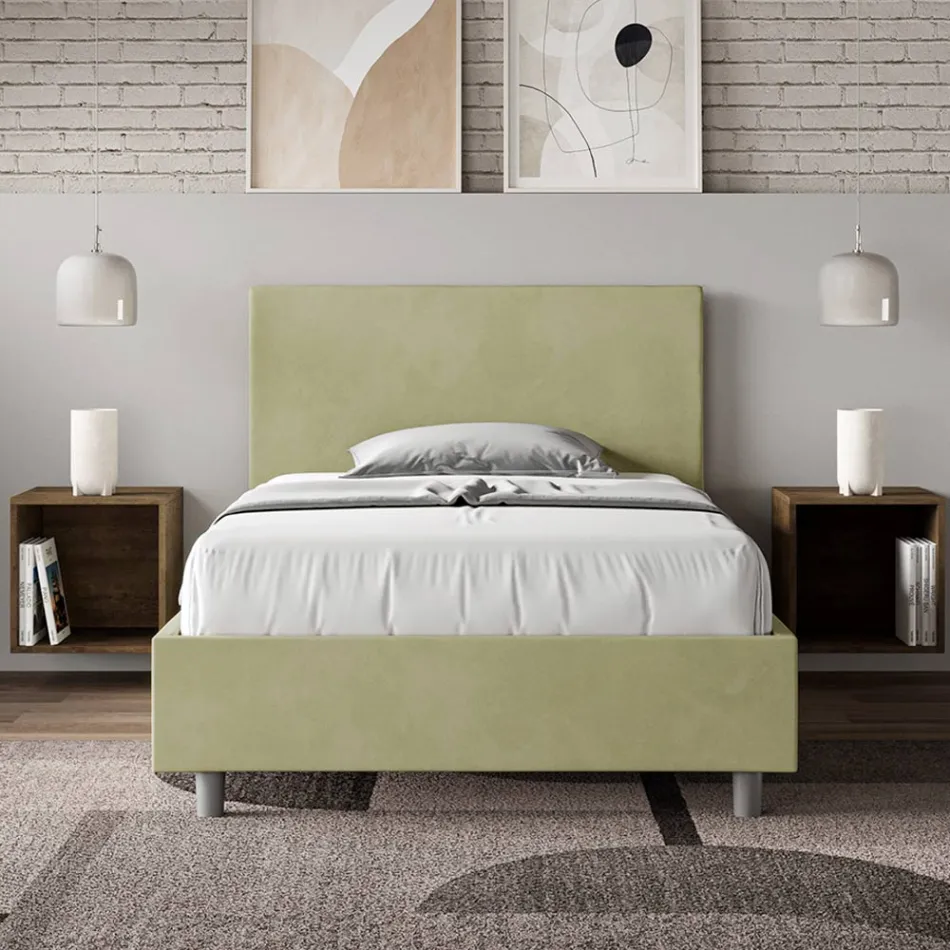 120x200 cm tweepersoonsbed (Queen Size) met hoofdbord van microvezel, gemaakt in Italië - Pallone Viadurini