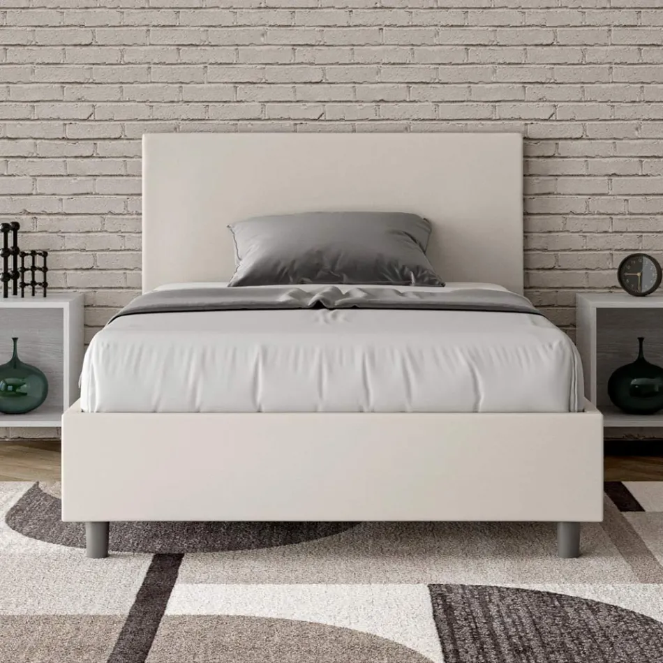 120x200 cm tweepersoonsbed (queensize) met hoofdbord van kunstleer, gemaakt in Italië - Pallone Viadurini