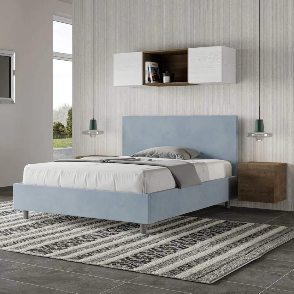 Tweepersoonsbed 140x200 cm met hoofdbord van microvezel, gemaakt in Italië - Pallone Viadurini