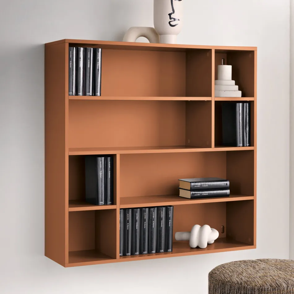 Design wandboekenkast van melamine in diverse kleuren, gemaakt in Italië - Kea Viadurini