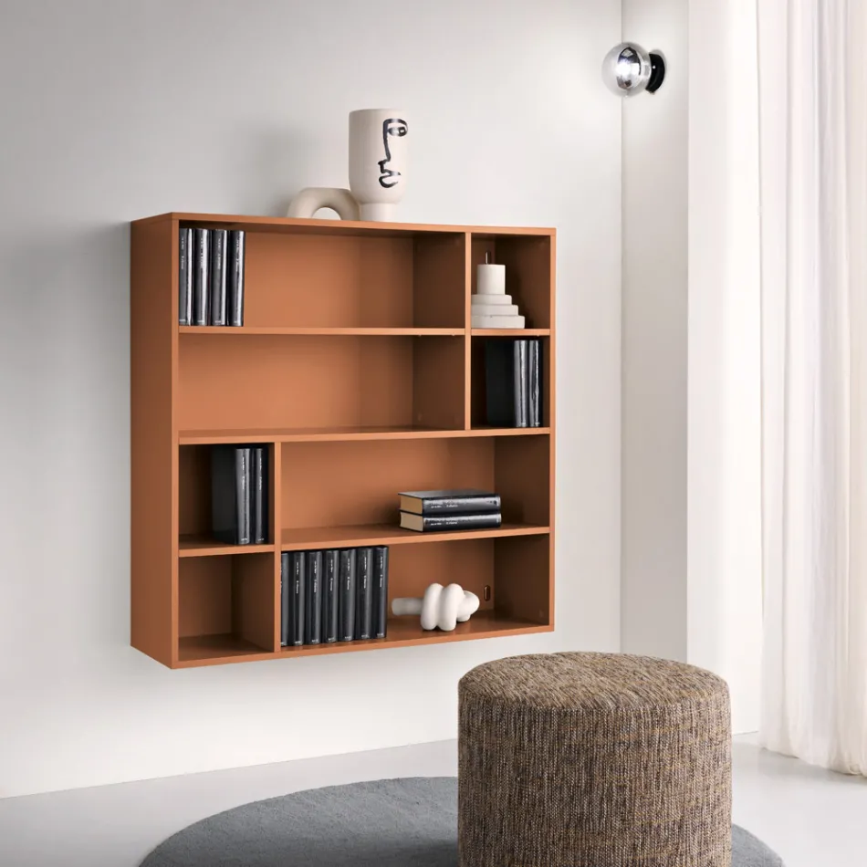 Design wandboekenkast van melamine in diverse kleuren, gemaakt in Italië - Kea Viadurini