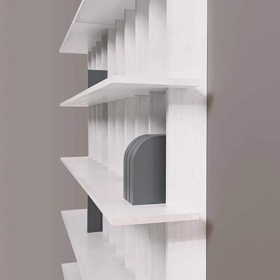 Shabby Chic Wandboekenkast in Wit Essenhout Design - Babele Viadurini